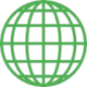 Green globe icon with a grid pattern representing the world.