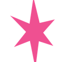 Pink six-pointed star surrounded by smaller white sparkles on a black background.