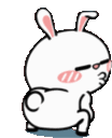 A cute white cartoon bunny dancing and twerking with a smug expression.