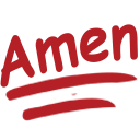 The word Amen written in a bold, red, slightly slanted sans-serif font with a red underline.
