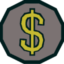 Dollar sign symbol in yellow on a gray octagonal background.
