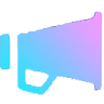Megaphone icon with a blue to purple gradient.