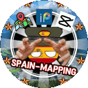 A Spain countryball character with human hands reaching forward over a map background with the text Spain-Mapping.