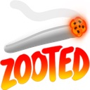A lit joint with smoke trailing above the word Zooted written in fiery red and yellow letters.