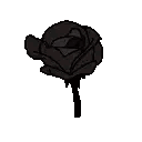 A row of four pixelated black flowers in various stages of wilting.