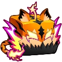 A blocky orange tiger creature with glowing eyes and purple electric energy surrounding it.