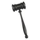 A black wooden gavel used by judges in a courtroom setting.