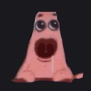 Patrick Star with wide glossy eyes and drool coming from his mouth.