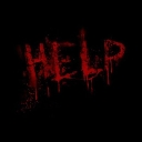 The word HELP written in a dripping red font against a black background.