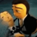 Barry B. Benson from Bee Movie holding a person while looking distressed and crying.