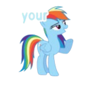 Rainbow Dash from My Little Pony waving dismissively with a smug expression.