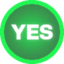 A green circle button with the word YES written in bold white letters.
