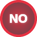A red circular button with the word NO written in bold white capital letters.