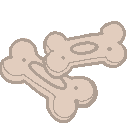 Two light brown pixelated dog biscuits shaped like bones.