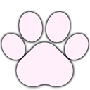 A light pink animal paw print icon centered on a black background.