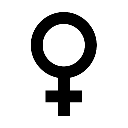 Female gender symbol in black on a dark diagonal striped background.