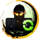 Roblox character with glowing eyes next to a green refresh icon.