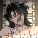 Anime character with messy hair making a pained, disgusted face with eyes squinted shut.