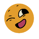 An orange circular face with a hand-drawn aesthetic winking one eye and smiling broadly.