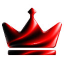 A stylized 3D crown with a glossy red finish and dark shadows.