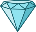 A stylized blue diamond with sharp facets and a pink background.
