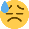 Yellow smiley face with a sad expression and a single blue sweat drop on its forehead.
