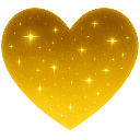 Heart shape filled with a golden gradient and scattered white sparkling stars.