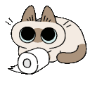 A cute cartoon kitten playfully unrolling a strip of toilet paper.