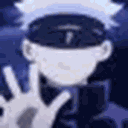 Satoru Gojo wearing his blindfold and waving his hand in a repeating motion.