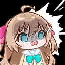 A cute chibi anime girl with brown hair and a pink bow rapidly cycling through shocked and distressed facial expressions.