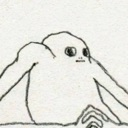 A simple line-art creature with wide eyes looking forward with a blank, resigned expression.
