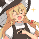 Anime girl wearing a large witch hat with a smug, self-satisfied expression and eyes closed.
