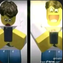 A Roblox character looking at a smartphone with a shocked expression in the first panel and a wide, happy, glowing expressio…