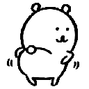 A cute white creature wiggling its backside rhythmically in a simple line-art style.