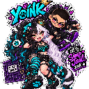 Two stylized anime characters with neon blue and purple accents posing in a graffiti-inspired art style.