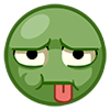 Nauseous green face emoji with eyes half-closed and tongue sticking out in disgust.