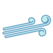 Wind blowing in a stylized blue graphic.