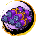 Five purple magical scrolls bundled together with gold accents and sparkling effects.