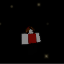 A Roblox avatar with a red shirt floating in a dark, empty space.
