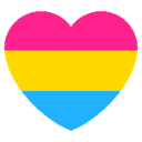 Heart shaped icon filled with horizontal stripes of pink, yellow, and blue.