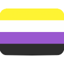 Non-binary pride flag with yellow, white, purple, and black horizontal stripes.