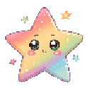 A cute rainbow star with a happy face and sparkling eyes.