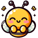 A cute cartoon bee with rosy cheeks and a happy smile.