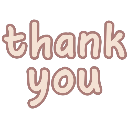 The words thank you written in a soft rounded pink font with a brown outline.