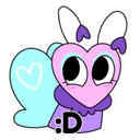 A pink heart-shaped butterfly creature with blue wings and a happy expression.