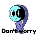 A blue crescent moon character with a cross on one eye smiles gently under the text Don't worry.