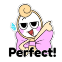 A stylized character with a smug expression points to the side above the text Perfect!