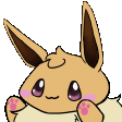 Eevee rhythmically tapping its paws on a surface in the style of the bongo cat meme.
