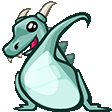 Dragon character dancing and shaking its hips in a rhythmic motion.