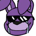 A purple rabbit wearing black sunglasses with blue tears streaming down its face.